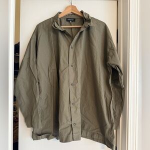 Eskandar MOCHA Poplin Cotton Double Collar 32" Long Shirt (size 2)